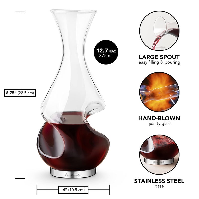 Final Touch Conundrum Wine Decanter Aerator - Superior Aeration & Oxygenation, Two-Phase Aeration Process, Enhances Flavor & Aroma, Elegant Stainless Steel Base, 375ml Capacity (WDA600) - Image 5